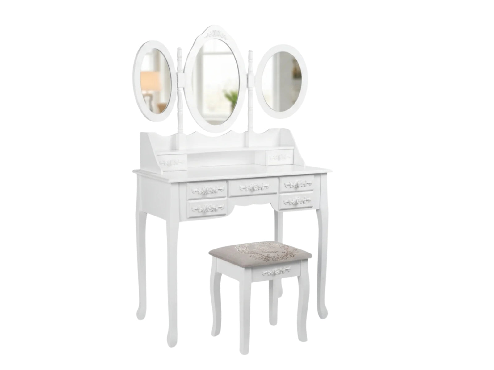 7-Drawer Dressing Table Set White - 90 cm