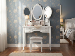 7-Drawer Dressing Table Set White - 90 cm