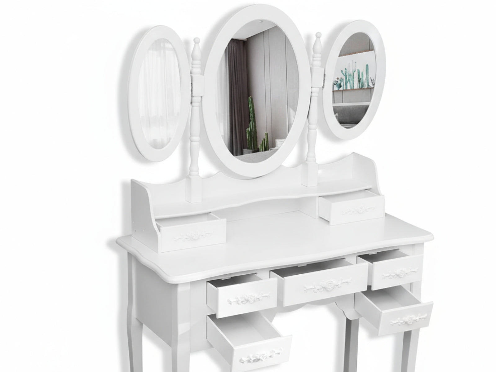 7-Drawer Dressing Table Set White - 90 cm