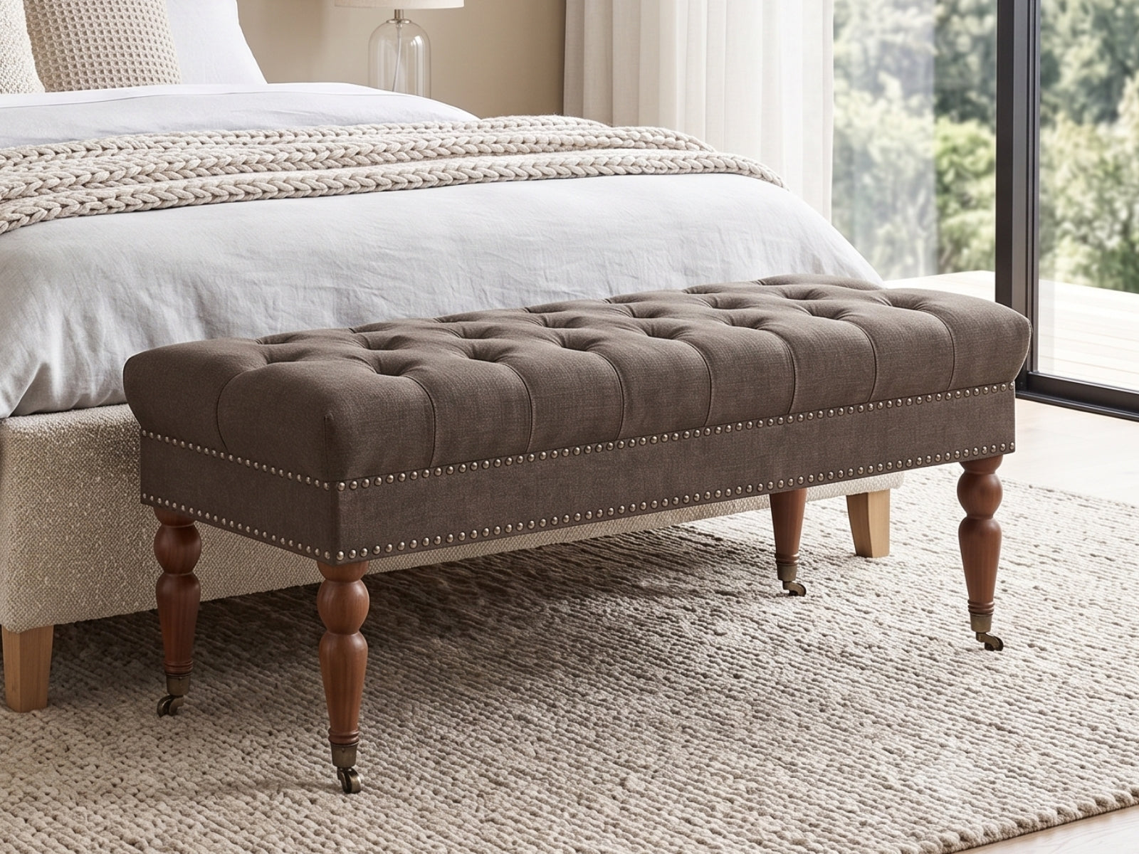 Bellay Linen Ottoman Bench - Brown