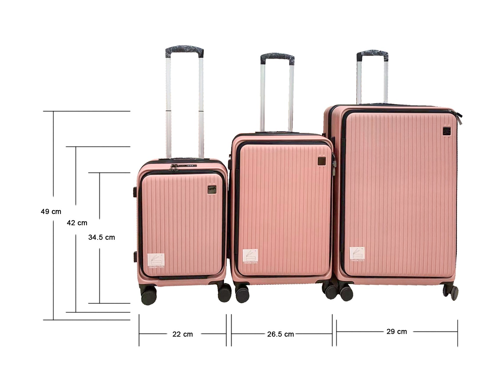 3-Piece Front Open Luggage Set – Rose Gold